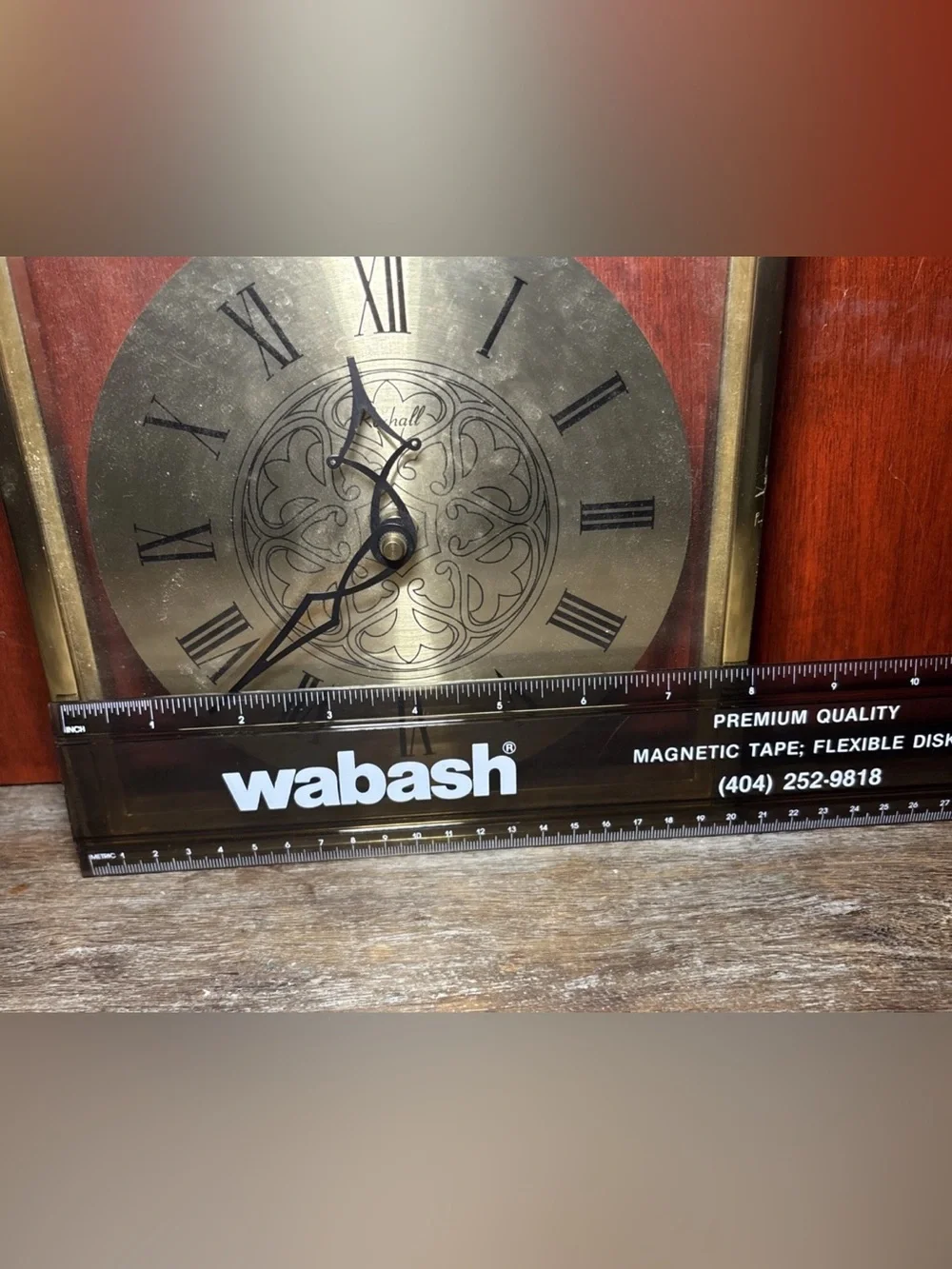 Vintage Brass Wall Clock Roman Numerals | Mid Century Square Frame
